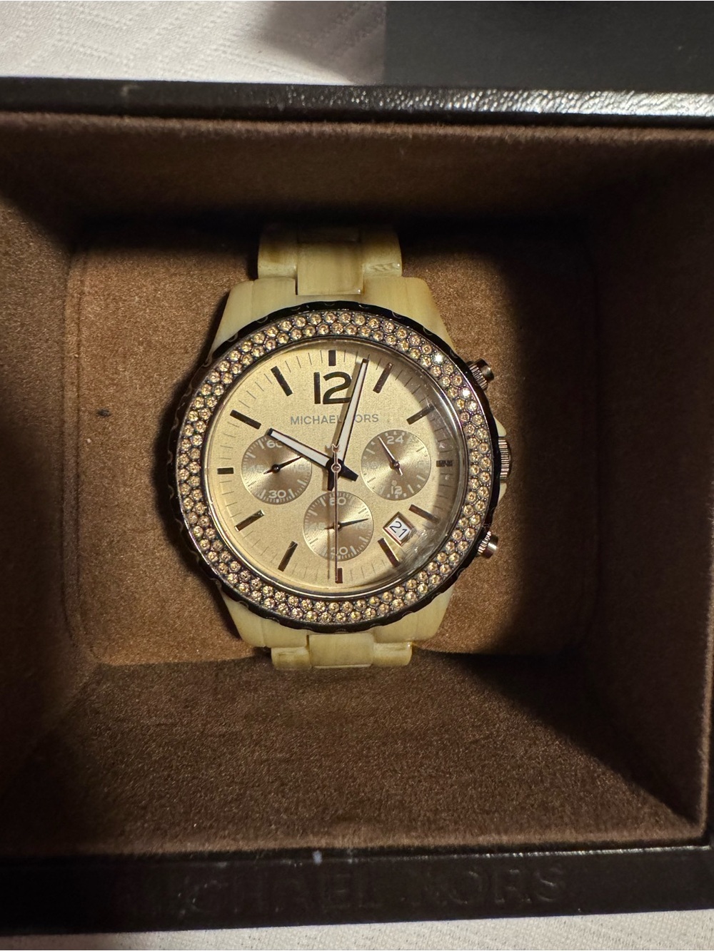 Michael Kors Gold-Tone Crystal Bezel Chronograph Watch